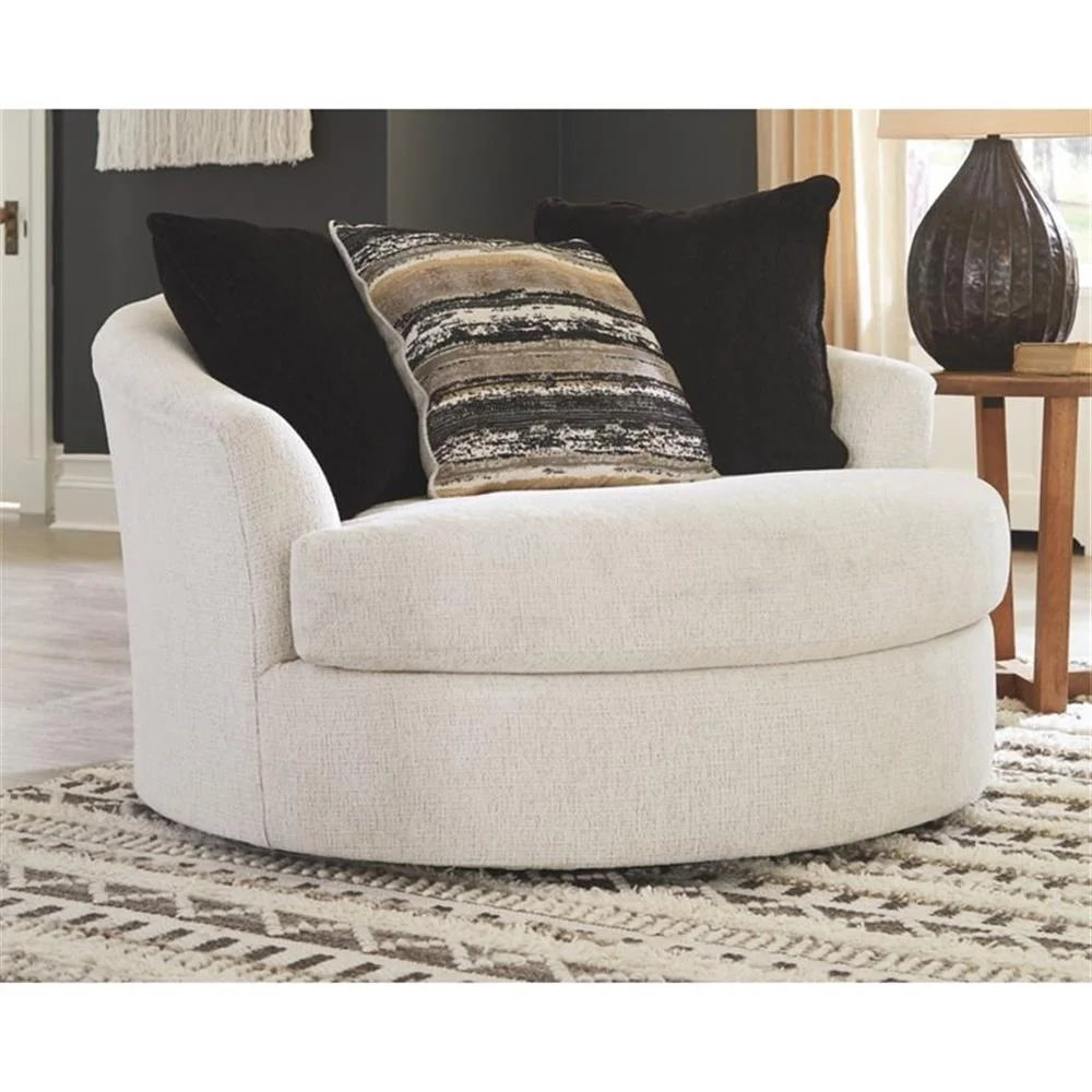 Cambri Fabric Solid Print Swivel Armchair, Off-White