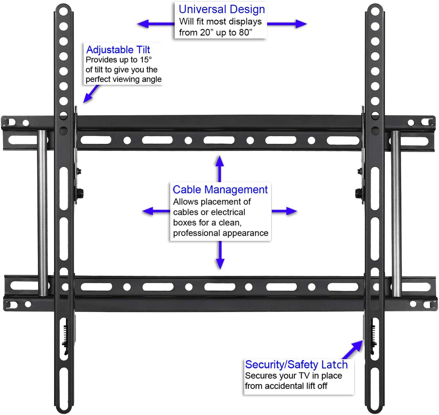 APTMM2B TV Wall Mount for 20-80" Tvs (Some up to 90”) up to VESA 600 and 165Lbs, and Fits 16” and 24” Wall Studs, and Includes a Tilt TV Bracket, a 10' Twisted Veins HDMI Cable and a 6" 3-Axis