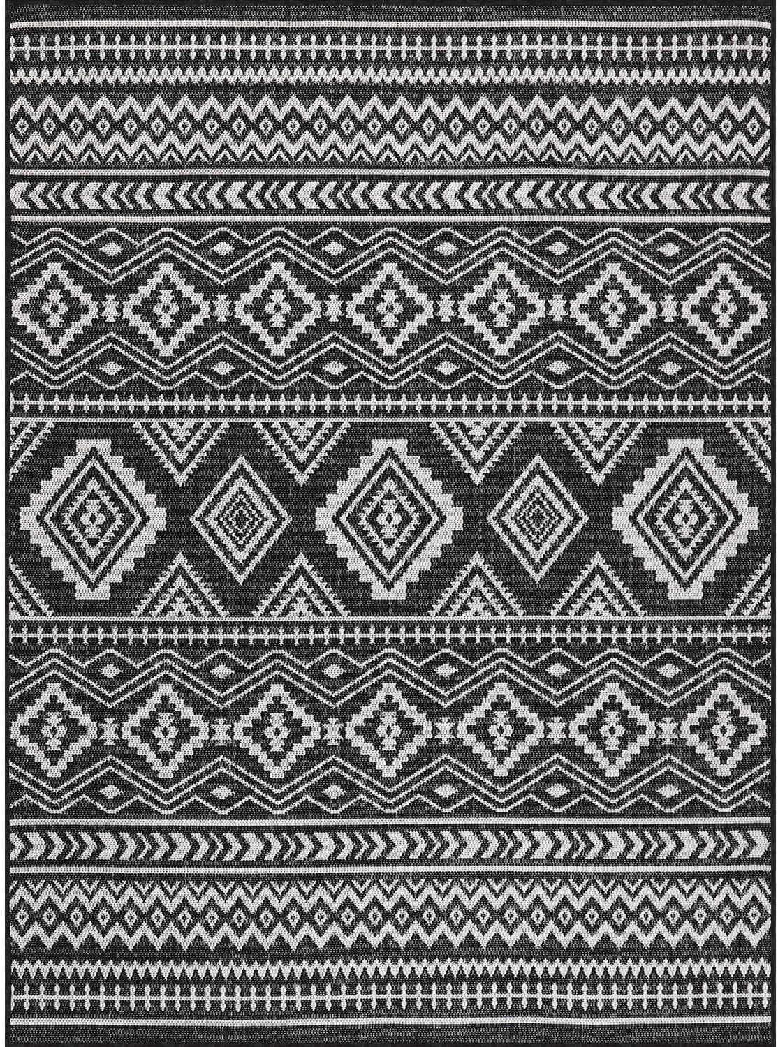 Boho Indoor Outdoor Rug Bohemian Outdoor Rug Farmhouse Rugs for Living Room Moroccan Rug Easy Clean Geometric Rug Trellis Rug Outdoor Carpet Area Rug 5X7 for Patio, Backyard Black / White