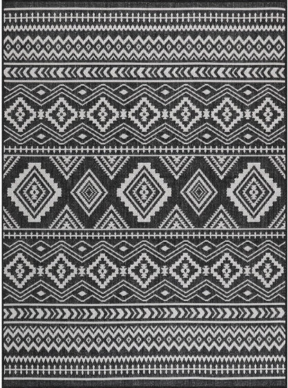 Boho Indoor Outdoor Rug Bohemian Outdoor Rug Farmhouse Rugs for Living Room Moroccan Rug Easy Clean Geometric Rug Trellis Rug Outdoor Carpet Area Rug 5X7 for Patio, Backyard Black / White