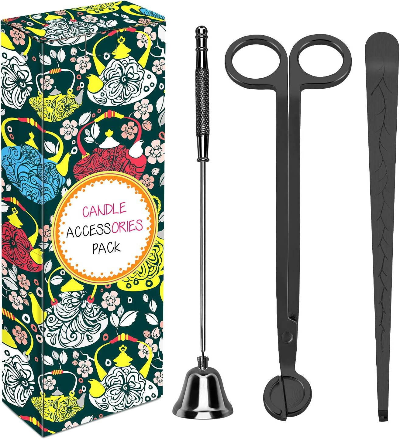 3 in 1 Candle Accessory Set - Candle Wick Trimmer, Candle Wick Cutter, Candle Snuffer Extinguisher, Candle Wick Dipper with Gift Package for Candle Lovers (Black)