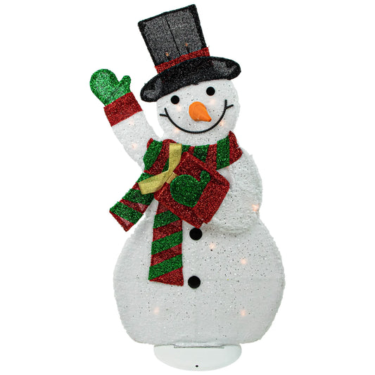 Lighted Waving Snowman Outdoor Christmas Decoration - 32" - Clear Lights