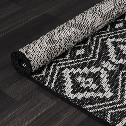 Boho Indoor Outdoor Rug Bohemian Outdoor Rug Farmhouse Rugs for Living Room Moroccan Rug Easy Clean Geometric Rug Trellis Rug Outdoor Carpet Area Rug 5X7 for Patio, Backyard Black / White