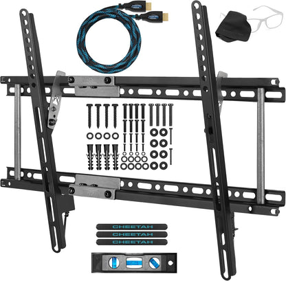 APTMM2B TV Wall Mount for 20-80" Tvs (Some up to 90”) up to VESA 600 and 165Lbs, and Fits 16” and 24” Wall Studs, and Includes a Tilt TV Bracket, a 10' Twisted Veins HDMI Cable and a 6" 3-Axis