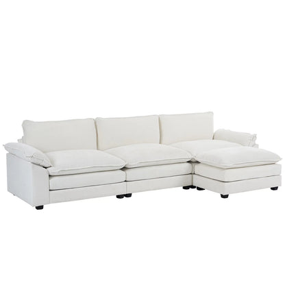 Sectional Sofa L Shaped Couch with Chaise Living Room Sleeper Set, 3 Seats with Chenille and Double Layer Cushions 120" W Beige