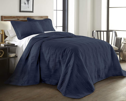 Kingston 3-Piece Navy Queen Size Quilt Set - Lightweight All Season Bed Coverlet Oversized Queen Bedspread 100" X 106"